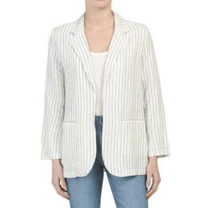 Rachel Zoe Black & Ivory Linen Pinstripe Oversized Blazer Size XS